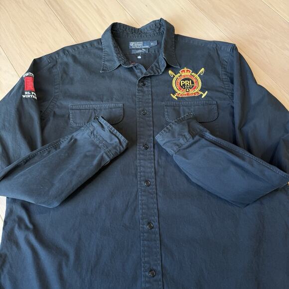 Vintage Polo Ralph Lauren Shirt XL Black Cotton Switzerland Polo Team RRL NYC - Picture 4 of 8
